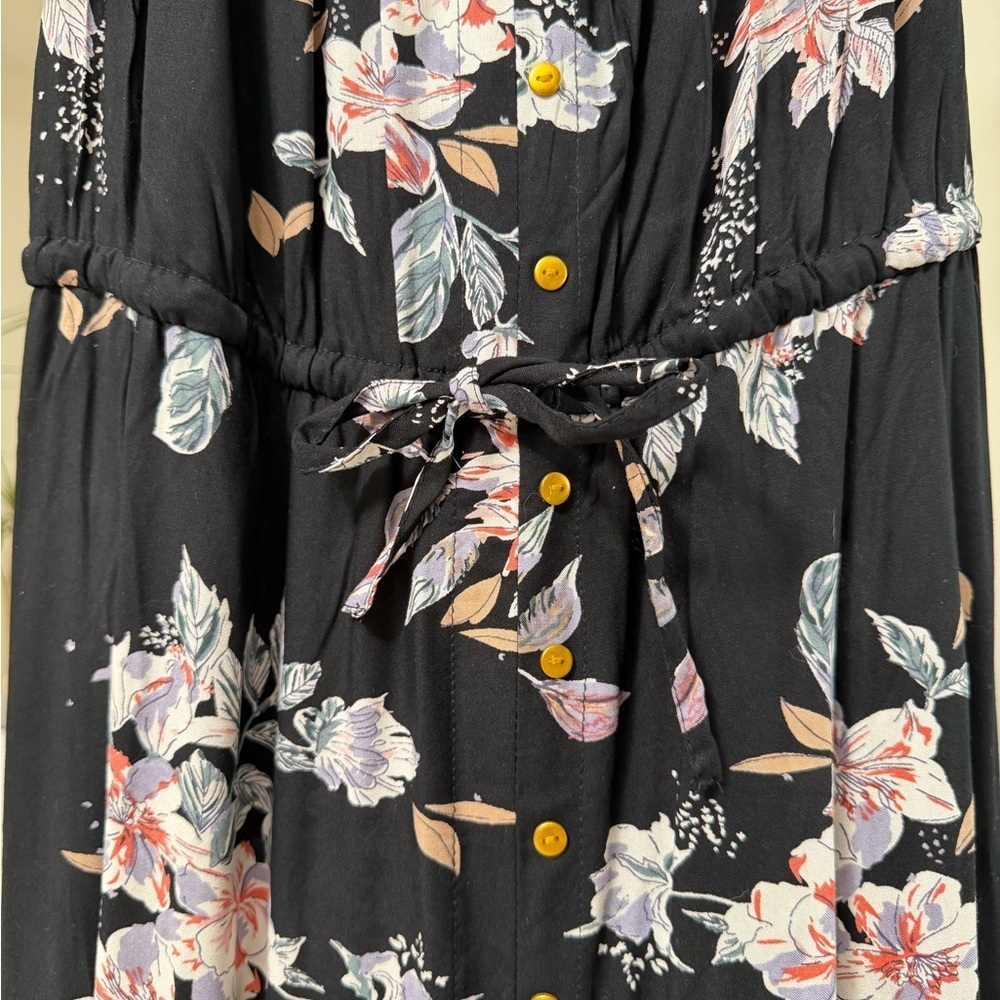 Women’s | Black Floral Off Shoulder Midi Dress Button Front | Size Medium - Picture 8 of 9